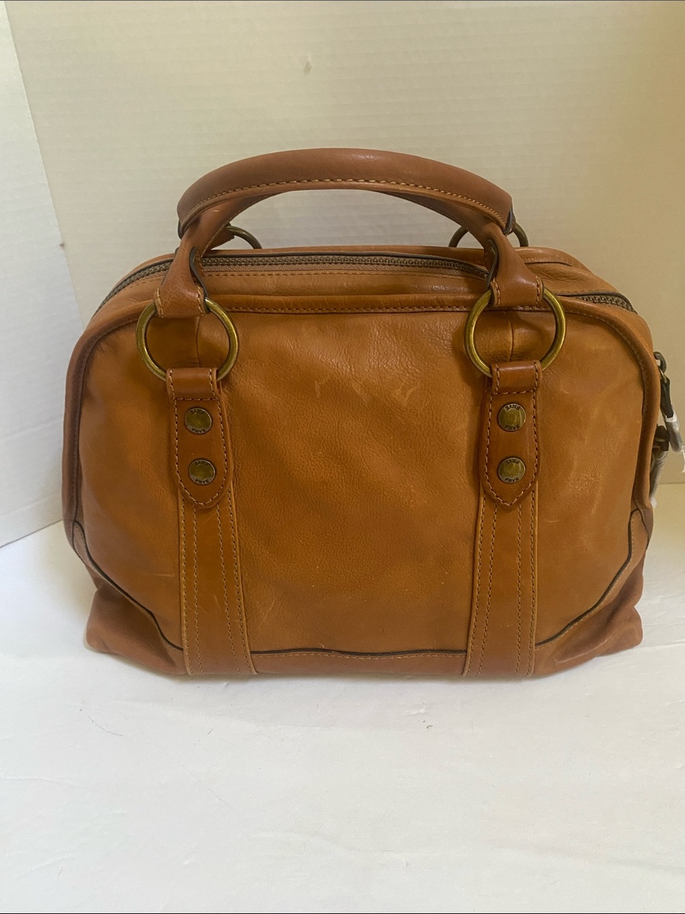 NWT $438 Frye Cognac All Leather Lucy Domed Satchel/Crossbody handbag - Picture 4 of 11